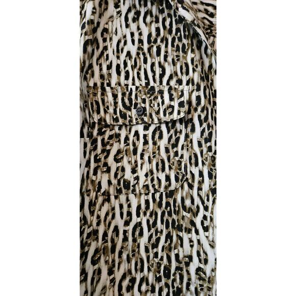 NY Collection Womens P/L Top Shirt Blouse Black Brown Leopard Roll Tab Button - Picture 5 of 6